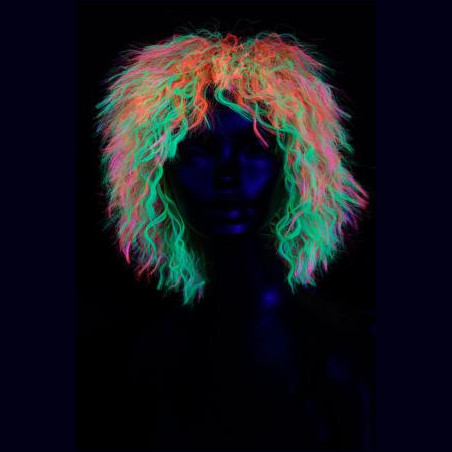Perruque fluo afro multicolore 