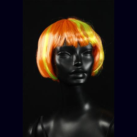 Perruque orange et jaune fluo coupe carré