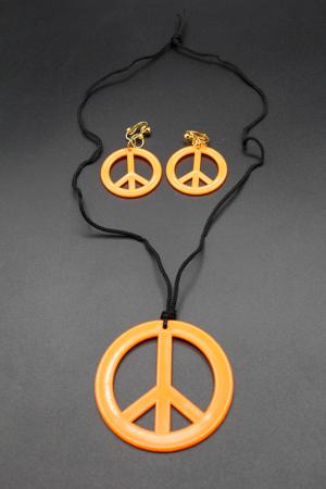 Set orange fluo collier et boucles d'oreilles Hippie
