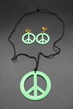 Set vert fluo collier et boucles d'oreilles Hippie