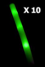 Bâton mousse lumineux vert - 10 pièces 47 cm