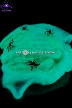 Toile d'araignée fluorescente UV Verte 20g + 2 araignées noires