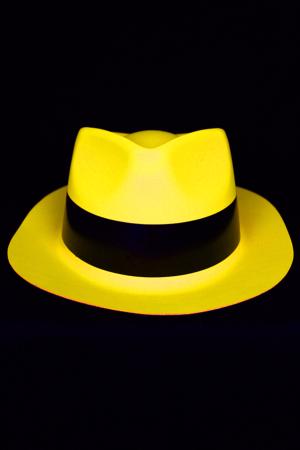 Chapeau Al Capone jaune fluo avec bandeau noir