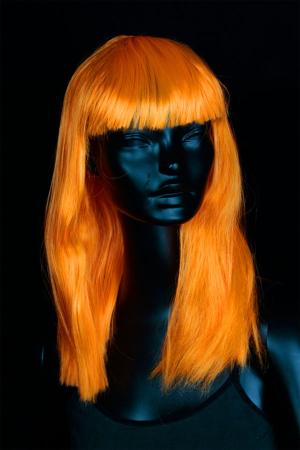 Perruque fluorescente longue UV orange