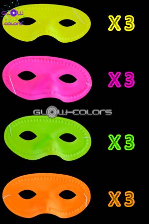 Lot de 12 masques loup 4 couleurs assorties fluo UV