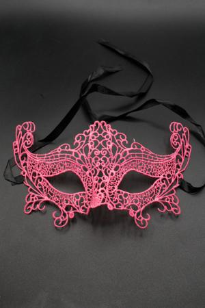 Masque vénitien rose fluo en dentelle