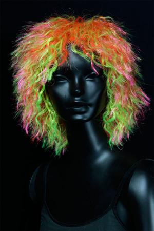 Perruque fluo afro multicolore 