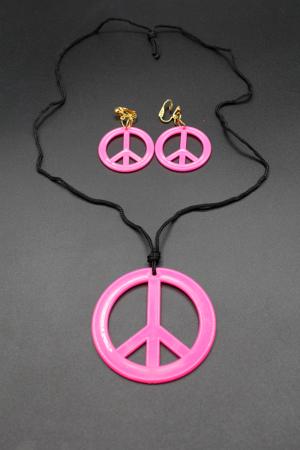 Set rose fluo collier et boucles d'oreilles Hippie 