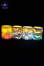 Lot de 4 bougeoirs LED multicolores thème Halloween