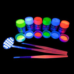 Kit Maquillage Fluo UV - 6 x 15 ml + Lampe UV 21 LED + 3 Pinceaux
