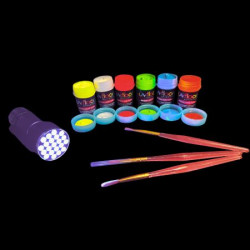 Kit Maquillage Fluo UV - 6 x 15 ml + Lampe UV 21 LED + 3 Pinceaux