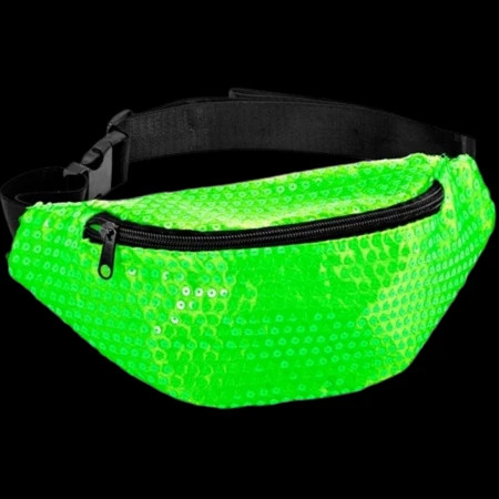 Sac banane fluorescent vert à sequins, sac banane fluo pour festival et animation