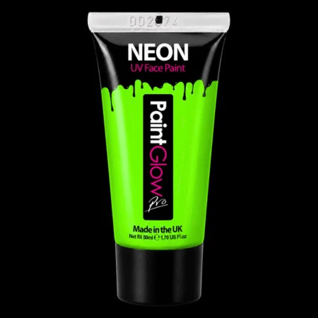Tube de peinture visage verte fluo PaintGlow pour fête et maquillage UV