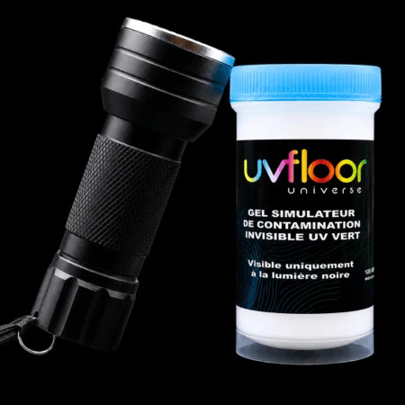 Gel Invisible UV Simulation Contamination pour Formation Hygiène des Mains